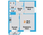 3-комнатная квартира площадью 56.3 кв.м, проезд Речной, д.28к3 | цена 3 926 925 руб. | www.metrprice.ru