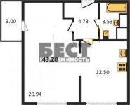 1-комнатная квартира площадью 43.2 кв.м, Талдомская улица, 17к1 | цена 7 262 231 руб. | www.metrprice.ru
