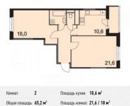 2-комнатная квартира площадью 65.2 кв.м, Ходынская улица, 2с1 | цена 11 079 523 руб. | www.metrprice.ru