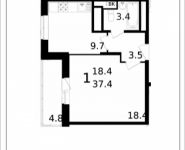 1-комнатная квартира площадью 37.4 кв.м, Колпакова, 44, корп.32 | цена 3 138 131 руб. | www.metrprice.ru