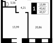 1-комнатная квартира площадью 43.6 кв.м, Клубная, 13 | цена 4 590 208 руб. | www.metrprice.ru