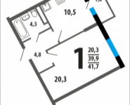 1-комнатная квартира площадью 41.7 кв.м, Нововатутинский проспект, 20/2 | цена 4 466 070 руб. | www.metrprice.ru