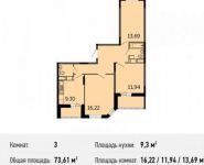 3-комнатная квартира площадью 73.6 кв.м, Северное ш., К9 | цена 3 930 038 руб. | www.metrprice.ru