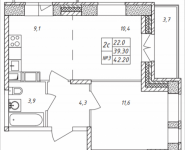 2-комнатная квартира площадью 42.2 кв.м, Барыкина, корп.39 | цена 3 612 742 руб. | www.metrprice.ru