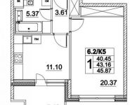 1-комнатная квартира площадью 45 кв.м, Лазоревый проезд, 3с2 | цена 8 770 022 руб. | www.metrprice.ru