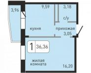 1-комнатная квартира площадью 36.4 кв.м, улица Льва Толстого, 23/7кВ | цена 2 028 343 руб. | www.metrprice.ru