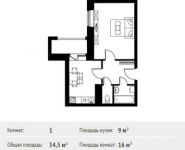 1-комнатная квартира площадью 34.5 кв.м, Фруктовая ул, 1 | цена 4 094 322 руб. | www.metrprice.ru