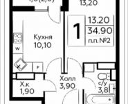 1-комнатная квартира площадью 34.9 кв.м, д.Столбово, уч.40/2, корп.7 | цена 3 151 470 руб. | www.metrprice.ru