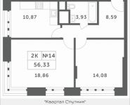 2-комнатная квартира площадью 56.33 кв.м, Мякининское шоссе, 4 | цена 6 016 044 руб. | www.metrprice.ru