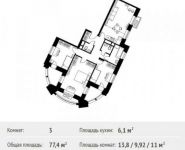3-комнатная квартира площадью 77.4 кв.м, Олимпийский проспект, с10 | цена 6 266 892 руб. | www.metrprice.ru