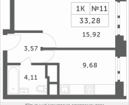 1-комнатная квартира площадью 33.28 кв.м, Мякининское шоссе, 1 | цена 2 882 048 руб. | www.metrprice.ru