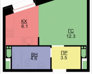 1-комнатная квартира площадью 27.1 кв.м, Некрасова, 6 | цена 2 032 500 руб. | www.metrprice.ru