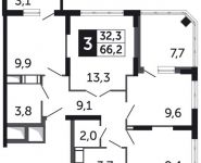 3-комнатная квартира площадью 66.2 кв.м, Северное шоссе, д.4 | цена 3 709 848 руб. | www.metrprice.ru