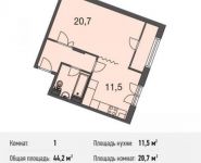 1-комнатная квартира площадью 44.2 кв.м, Ивановская улица, 1А | цена 3 624 400 руб. | www.metrprice.ru