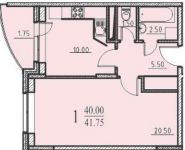 1-комнатная квартира площадью 41.8 кв.м, Центральная улица, 14 | цена 2 893 000 руб. | www.metrprice.ru