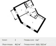 2-комнатная квартира площадью 46.3 кв.м, Фруктовая ул, 1 | цена 3 732 743 руб. | www.metrprice.ru