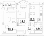 2-комнатная квартира площадью 57.3 кв.м, Строителей, корп.43 | цена 3 208 800 руб. | www.metrprice.ru