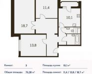 3-комнатная квартира площадью 75 кв.м, Ельнинская ул., 14 | цена 12 812 656 руб. | www.metrprice.ru