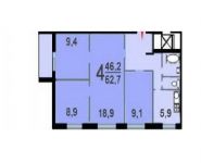 4-комнатная квартира площадью 62.8 кв.м, 2-й мкр, К200Б | цена 5 300 000 руб. | www.metrprice.ru