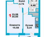 1-комнатная квартира площадью 35.05 кв.м, улица Заборье, д.28к1 | цена 2 242 849 руб. | www.metrprice.ru