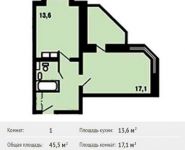 1-комнатная квартира площадью 45.5 кв.м, Героев пр-кт, 8 | цена 3 755 413 руб. | www.metrprice.ru