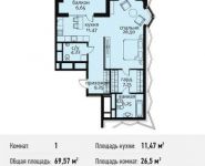 1-комнатная квартира площадью 69.6 кв.м, Усачёва ул, 11 | цена 33 536 567 руб. | www.metrprice.ru