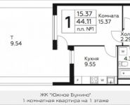 1-комнатная квартира площадью 44.11 кв.м, д.Столбово, уч.40/2, корп.5 | цена 3 446 645 руб. | www.metrprice.ru