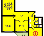 3-комнатная квартира площадью 81.7 кв.м, Москва, корп.16А | цена 7 353 000 руб. | www.metrprice.ru