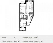 2-комнатная квартира площадью 61.4 кв.м, Липовая улица, 3 | цена 6 923 746 руб. | www.metrprice.ru