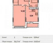 1-комнатная квартира площадью 36.2 кв.м, улица Степана Разина, 2 | цена 2 170 200 руб. | www.metrprice.ru