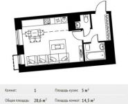 1-комнатная квартира площадью 28.6 кв.м, Фруктовая ул, 1 | цена 3 126 346 руб. | www.metrprice.ru