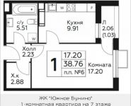 1-комнатная квартира площадью 38.76 кв.м, д.Столбово, уч.40/2, корп.5 | цена 3 091 206 руб. | www.metrprice.ru