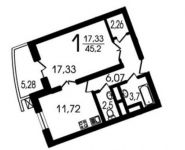 1-комнатная квартира площадью 45.7 кв.м, Лобачевского ул., 118К2 | цена 10 202 525 руб. | www.metrprice.ru