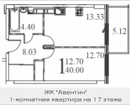 1-комнатная квартира площадью 40 кв.м в ЖК "Авентин", Железнодорожная, 33, корп.2 | цена 2 913 680 руб. | www.metrprice.ru