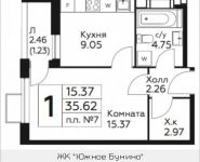 1-комнатная квартира площадью 35.62 кв.м, д.Столбово, уч.40/2, корп.5 | цена 2 903 386 руб. | www.metrprice.ru