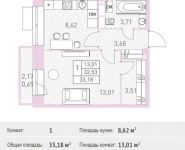 1-комнатная квартира площадью 33.18 кв.м, Калинина ул, 8 | цена 3 540 306 руб. | www.metrprice.ru