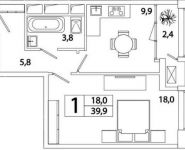 1-комнатная квартира площадью 39.9 кв.м, Рязанский пр-кт, 2 | цена 6 372 508 руб. | www.metrprice.ru