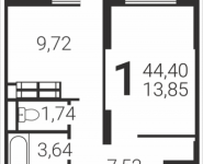1-комнатная квартира площадью 44.4 кв.м, Татьянин Парк, 14 | цена 5 202 015 руб. | www.metrprice.ru