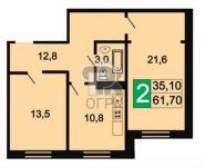 2-комнатная квартира площадью 61.7 кв.м,  | цена 3 399 000 руб. | www.metrprice.ru