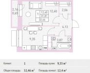 1-комнатная квартира площадью 32.46 кв.м,  | цена 2 564 340 руб. | www.metrprice.ru