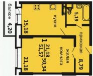 1-комнатная квартира площадью 51 кв.м, Некрасова ул., 4 | цена 3 370 925 руб. | www.metrprice.ru