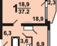 1-комнатная квартира площадью 37 кв.м, улица Липчанского, 6 | цена 4 140 000 руб. | www.metrprice.ru