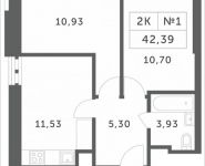 2-комнатная квартира площадью 42.39 кв.м, Мякининское шоссе, 2 | цена 4 179 654 руб. | www.metrprice.ru