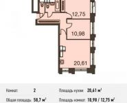 2-комнатная квартира площадью 58.7 кв.м, Донецкая ул., 30С1 | цена 7 636 683 руб. | www.metrprice.ru