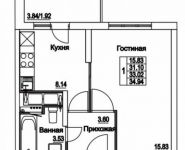 1-комнатная квартира площадью 34 кв.м, Муравская 2-я ул., 7 | цена 4 205 492 руб. | www.metrprice.ru