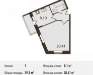 1-комнатная квартира площадью 39.3 кв.м, Центральная ул., ДВЛ1Б | цена 2 377 650 руб. | www.metrprice.ru