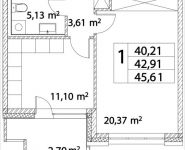 1-комнатная квартира площадью 42.91 кв.м, Лазоревый пр., 3 | цена 9 578 370 руб. | www.metrprice.ru
