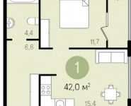 1-комнатная квартира площадью 42.2 кв.м, Северный кв-л | цена 3 400 000 руб. | www.metrprice.ru