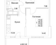 1-комнатная квартира площадью 40.32 кв.м, улица Муравская 2-я, д.25 | цена 4 650 321 руб. | www.metrprice.ru