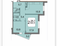 2-комнатная квартира площадью 64.4 кв.м, 9 мая, 12Б | цена 6 121 864 руб. | www.metrprice.ru